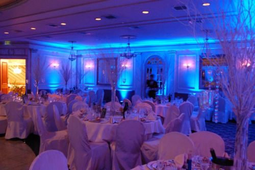 event uplighting Blue LED Par uplight accents at a wedding reception